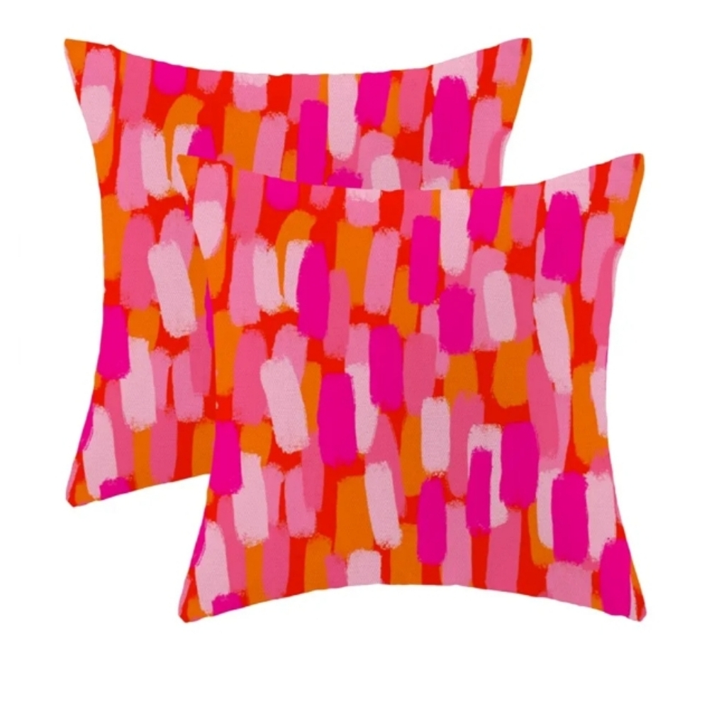 Hot Pink Orange Paint Brush Pillow Covers 18 x 18 Inch Set of 2‎